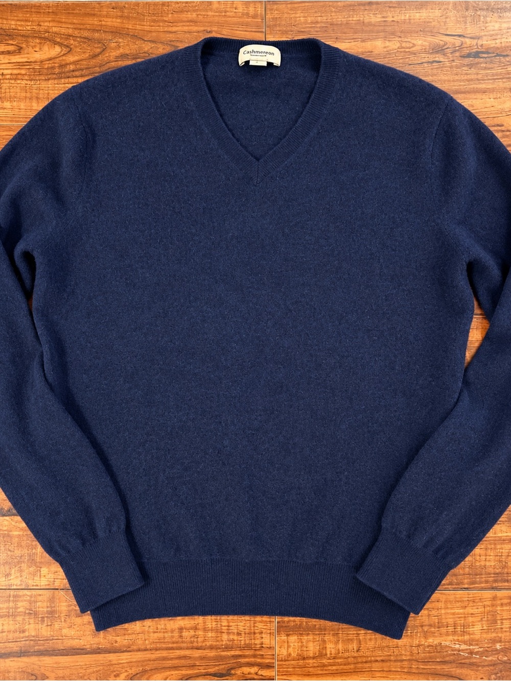 Cashmereon Woman’s Navy V-Neck Sweater Large 90% Merino Wool 10% Cashmere